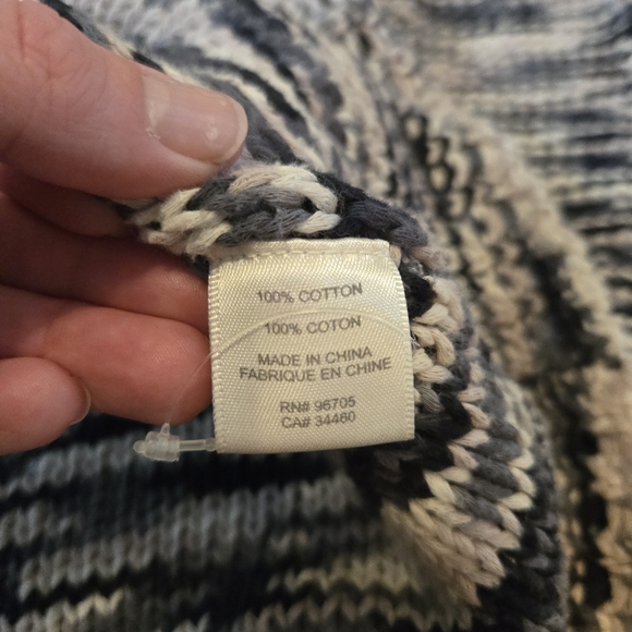 Rebecca Taylor Monochrome Chunky Knit Sweater White Gray Black Cozy Cotton M - Picture 8 of 11